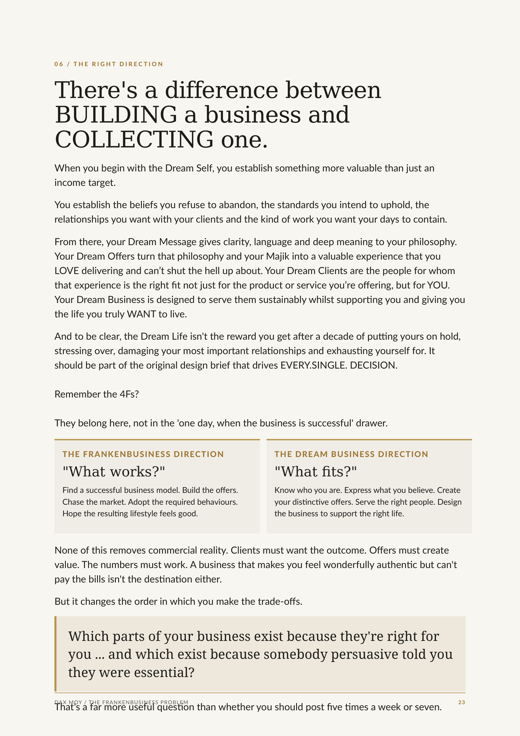 Report page showing the Dream Self to Dream Life sequence